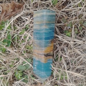Lemurian Aquatine Calcite (Blue Onyx) Point  Tower point